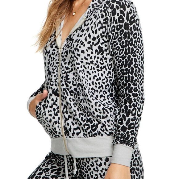 Chaser Cozy Leopard Animal Print Full Zip Hoodie Sweatshirt Size Small Gray - Picture 1 of 15